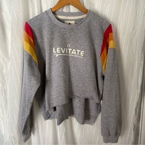 Levitate Sweatshirt Womens L Cropped Distressed Cozy Athleisure Gray Made In USA